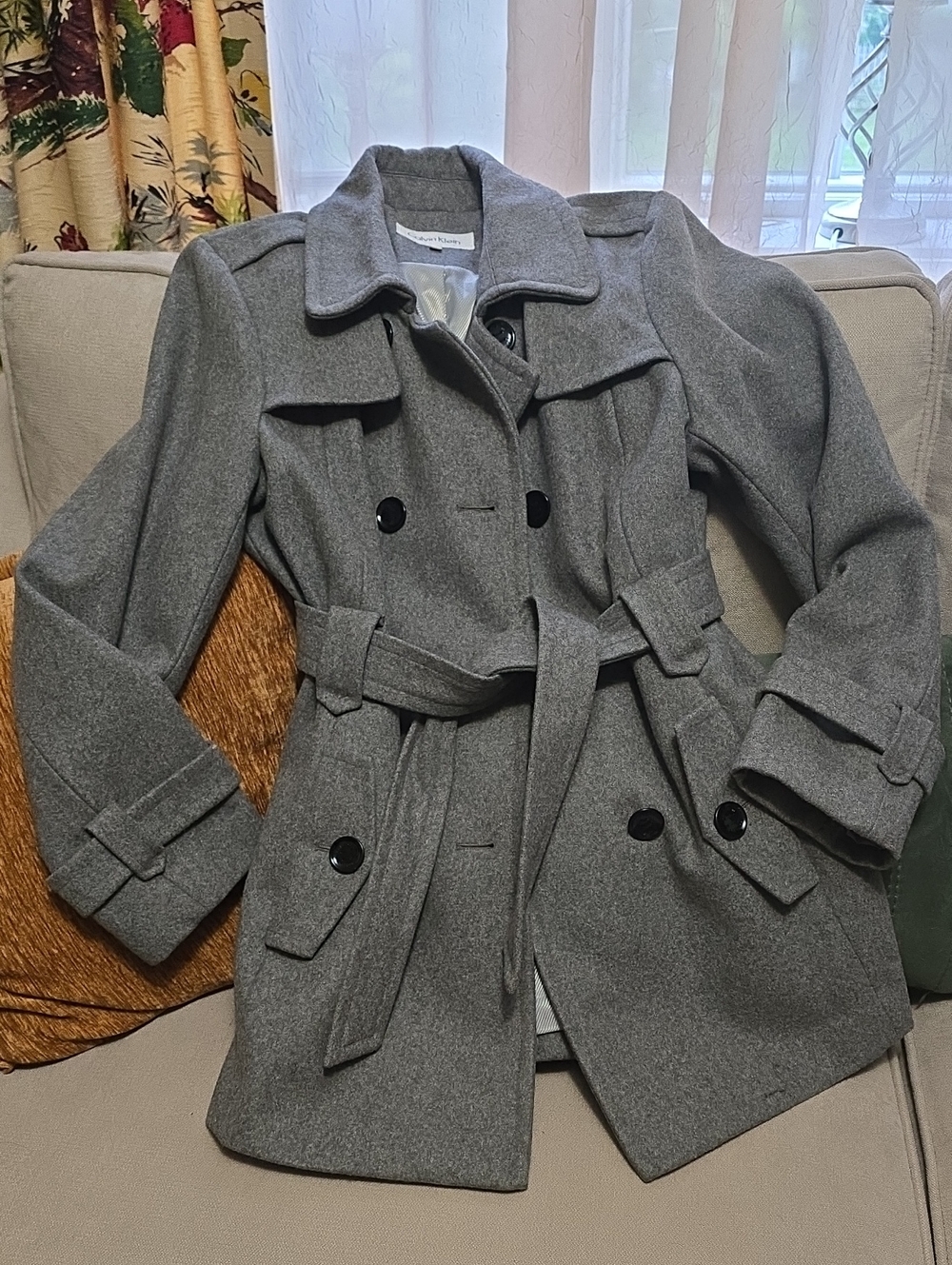 Calvin KLein Wool Peacoat Trench Style w/belt